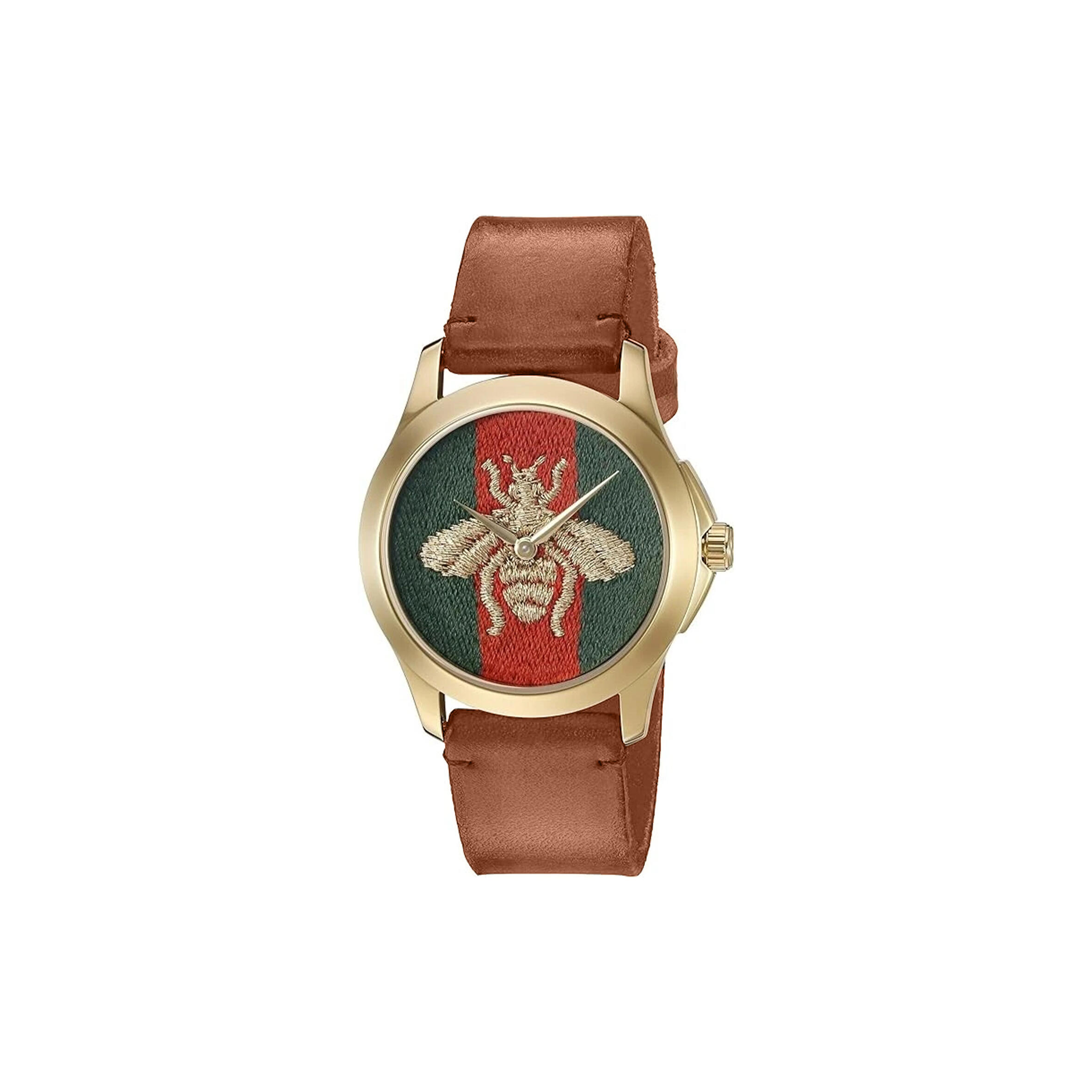 GUCCI G-TIMELESS GOLD TONE GREEN & RED BEE DIAL LEATHER STRAP WATCH YA126451A